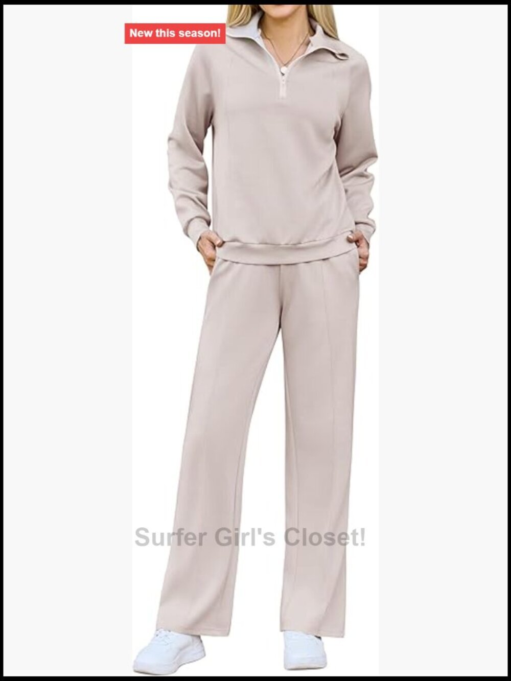 2 Piece Sweatsuit Set Half Zip Sweatshirt & Wide Leg Pants Travel Lounge Set